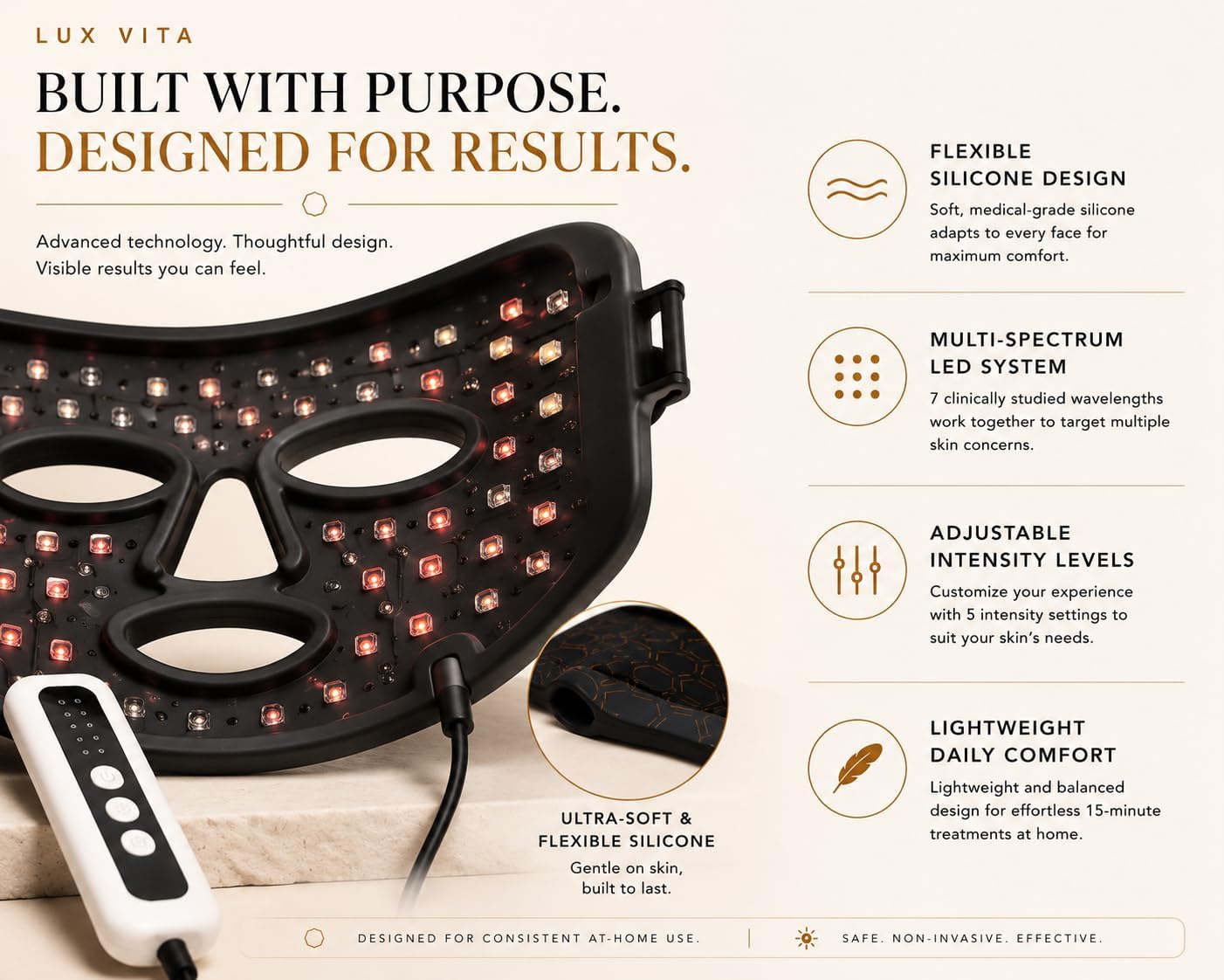 Lux Vita Red Light Therapy Mask — 7 targeted light modes, multi-spectrum skin support
