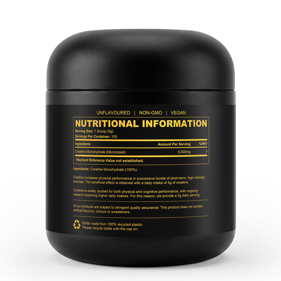 Lux Vita Creatine Monohydrate — nutritional information panel, 5,000mg per serving