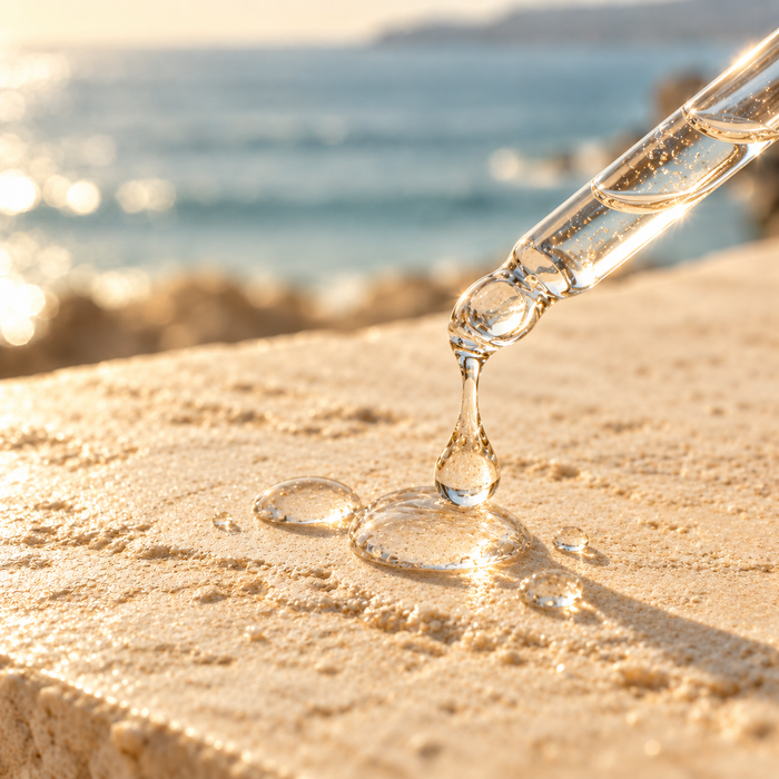A drop of clear hyaluronic gel