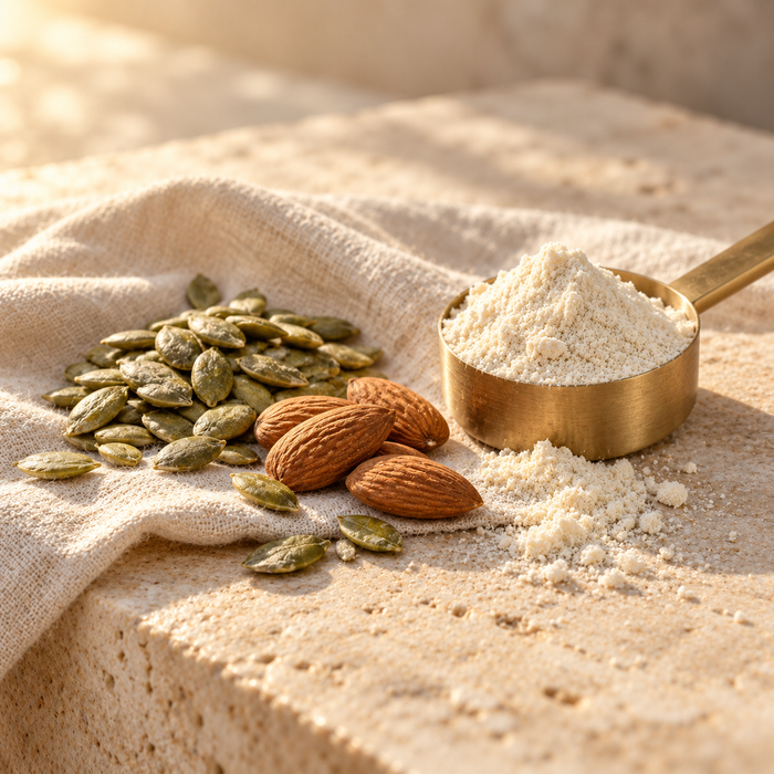 Pumpkin seeds and almonds, natural sources of zinc and biotin